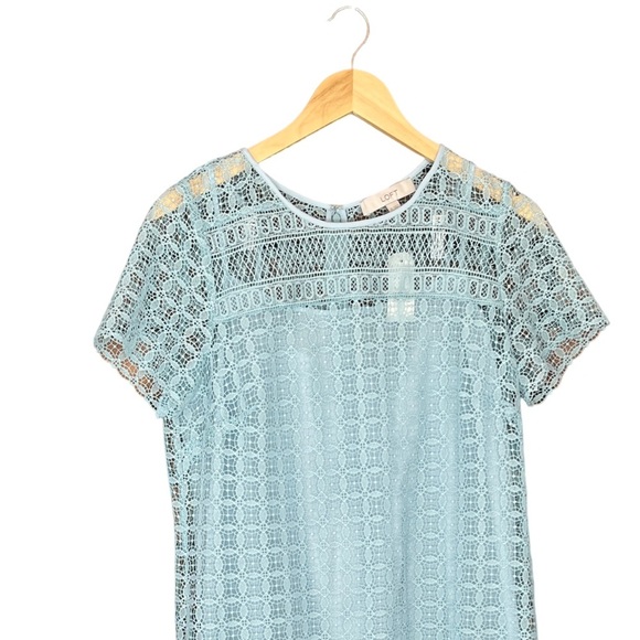 NWT Ann Taylor LOFT Lace Abstract Print Mini Dress Sze 8 Light Blue - Picture 3 of 12